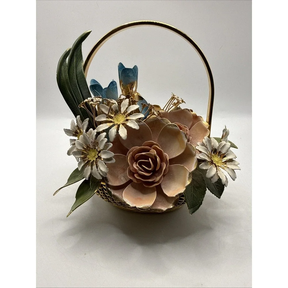 VTG Gloria Vanderbilt Metal Enamel Bouquet Flowers Summer  Franklin Mint 1977